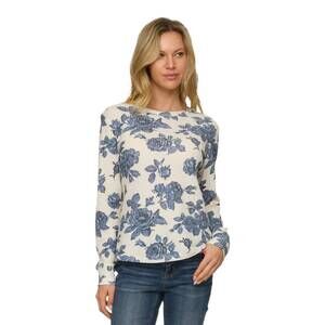 NEW FLAGS & ANTHEM fayston floral printed waffle crew shirt in blue floral